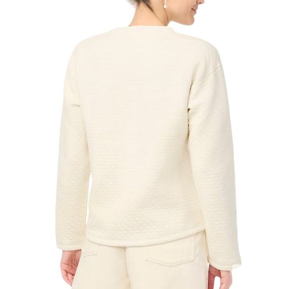 J.Crew Women's reversible quilted pullover crewneck sweater white/stripe-Size M - Picture 2 of 8